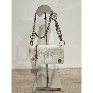 Versace Textured Leather Mini Bag Pouch with Chain Strap White